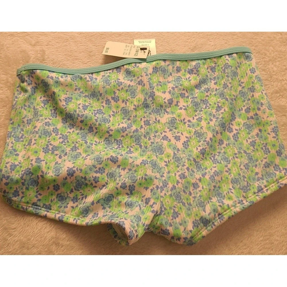 Art Class Girls Floral Swim Shorts Blue Green Ribbed Swimsuit Bottoms L 10/12